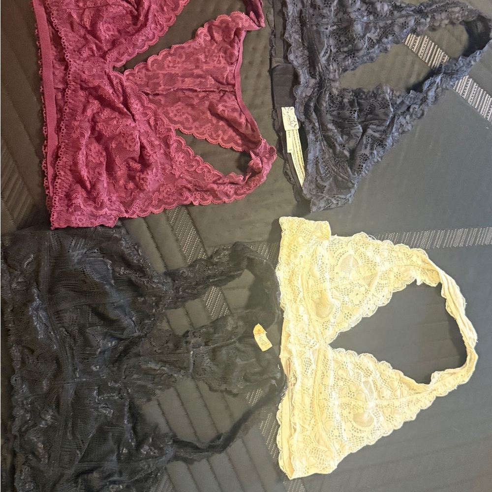 Elegant Lace Bralette Set - Black, Cream, Burgundy